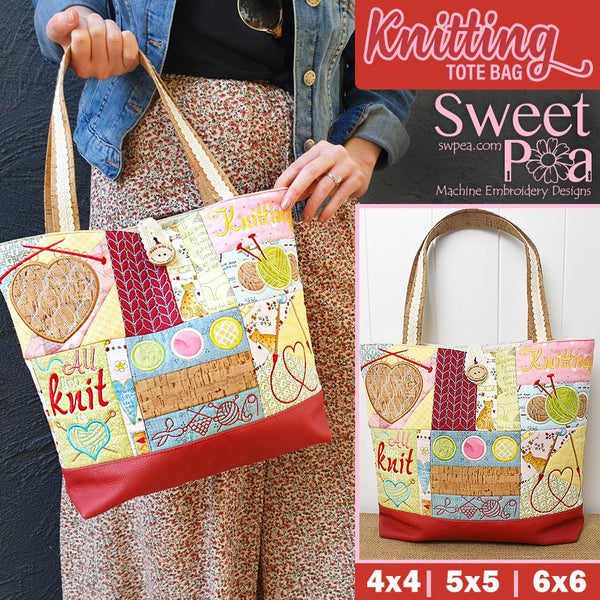 Knitting Tote Bag 4x4 5x5 6x6 - Sweet Pea Australia In the hoop machine embroidery designs. in the hoop project, in the hoop embroidery designs, craft in the hoop project, diy in the hoop project, diy craft in the hoop project, in the hoop embroidery patterns, design in the hoop patterns, embroidery designs for in the hoop embroidery projects, best in the hoop machine embroidery designs perfect for all hoops and embroidery machines