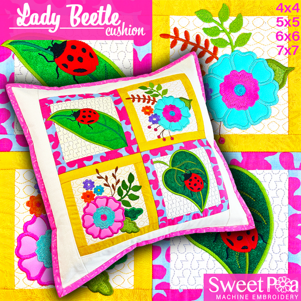 Lady Beetle Cushion 4x4 5x5 6x6 7x7 In the hoop machine embroidery designs