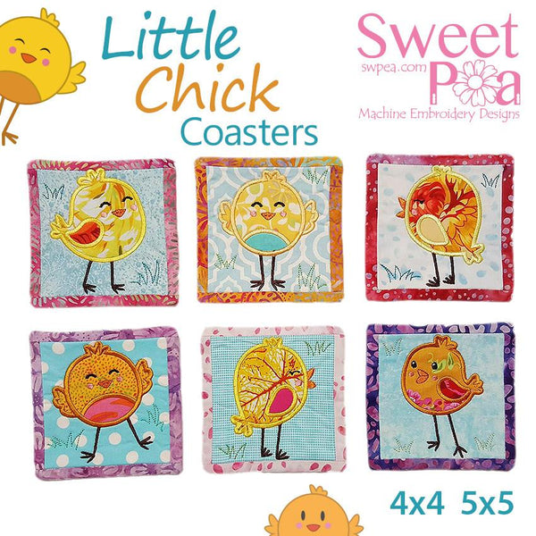 Little Chick Coasters 4x4 5x5 - Sweet Pea Australia In the hoop machine embroidery designs. in the hoop project, in the hoop embroidery designs, craft in the hoop project, diy in the hoop project, diy craft in the hoop project, in the hoop embroidery patterns, design in the hoop patterns, embroidery designs for in the hoop embroidery projects, best in the hoop machine embroidery designs perfect for all hoops and embroidery machines