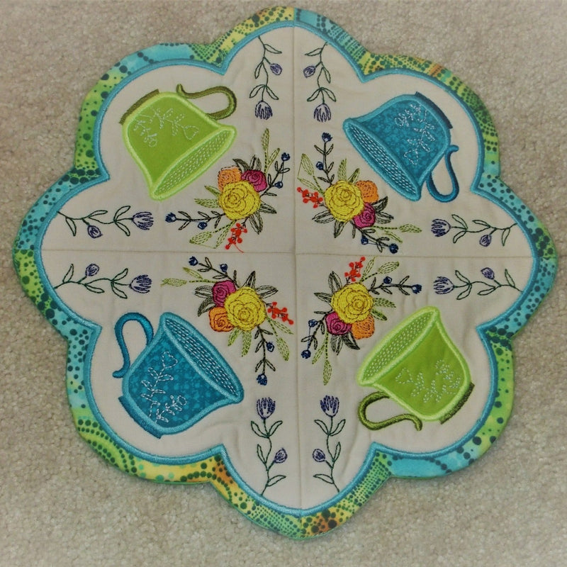 Teacup Table Centre 4x4 5x5 6x6 7x7 8x8 In the hoop machine embroidery designs