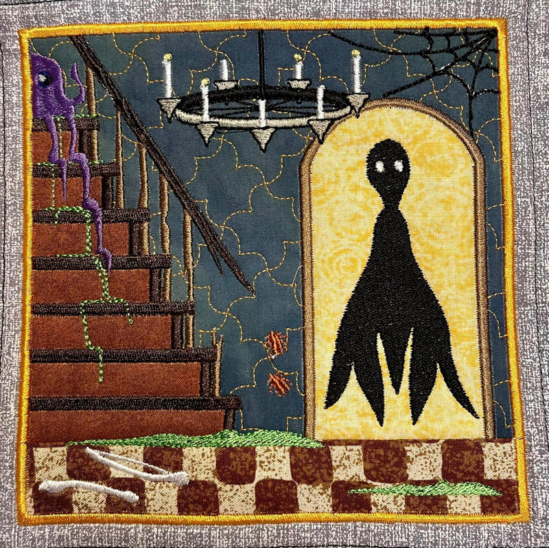 BOW Halloween Haunted House Quilt - Block 8 In the hoop machine embroidery designs