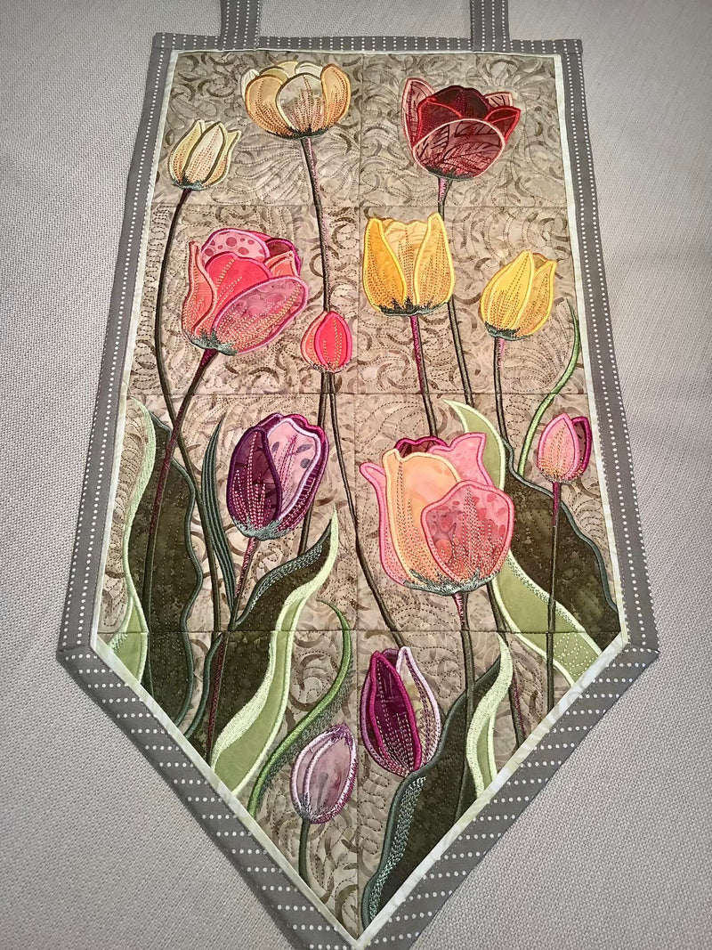 Tulip Fields Hanger 4x4 5x5 6x6 7x7 8x8 In the hoop machine embroidery designs
