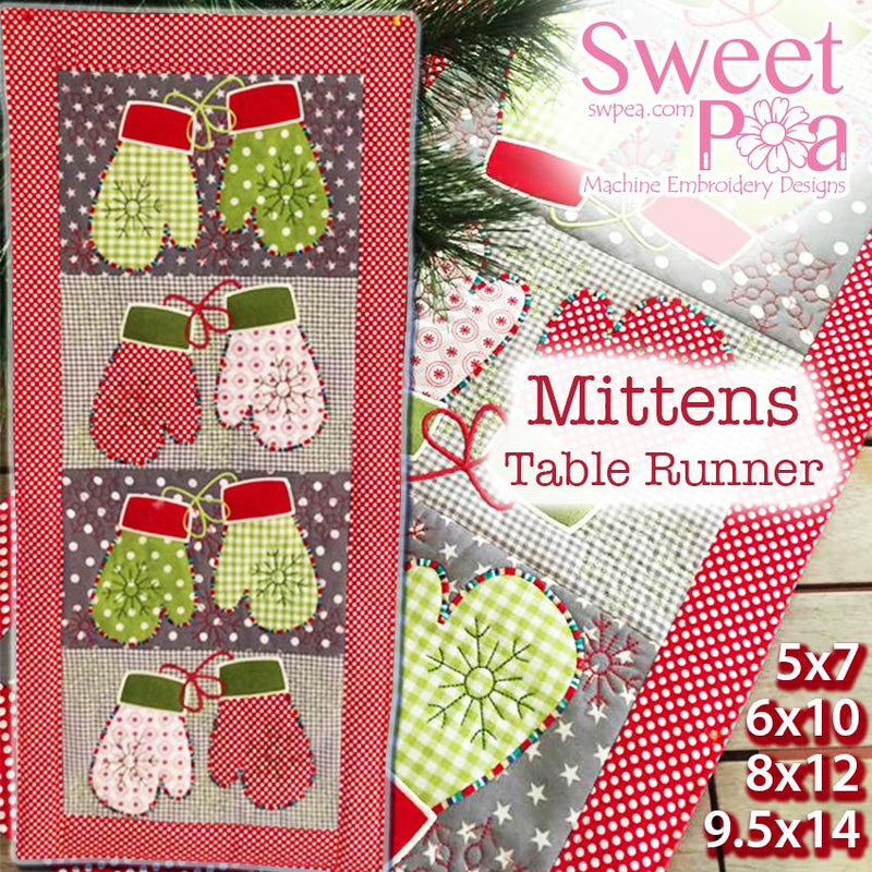 Mittens Quilt Block and Table Runner 5x7 6x10 8x12 9.5x14 - Sweet Pea Australia In the hoop machine embroidery designs. in the hoop project, in the hoop embroidery designs, craft in the hoop project, diy in the hoop project, diy craft in the hoop project, in the hoop embroidery patterns, design in the hoop patterns, embroidery designs for in the hoop embroidery projects, best in the hoop machine embroidery designs perfect for all hoops and embroidery machines