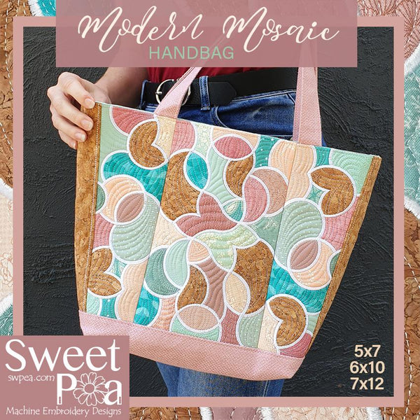 Modern Mosaic Handbag 5x7 6x10 7x12 - Sweet Pea Australia In the hoop machine embroidery designs. in the hoop project, in the hoop embroidery designs, craft in the hoop project, diy in the hoop project, diy craft in the hoop project, in the hoop embroidery patterns, design in the hoop patterns, embroidery designs for in the hoop embroidery projects, best in the hoop machine embroidery designs perfect for all hoops and embroidery machines