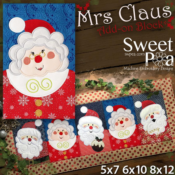 Mrs Claus Add-on Block 5x7 6x10 8x12 - Sweet Pea Australia In the hoop machine embroidery designs. in the hoop project, in the hoop embroidery designs, craft in the hoop project, diy in the hoop project, diy craft in the hoop project, in the hoop embroidery patterns, design in the hoop patterns, embroidery designs for in the hoop embroidery projects, best in the hoop machine embroidery designs perfect for all hoops and embroidery machines