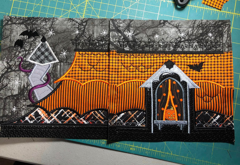 BOW Halloween Haunted House Quilt - Block 5 In the hoop machine embroidery designs