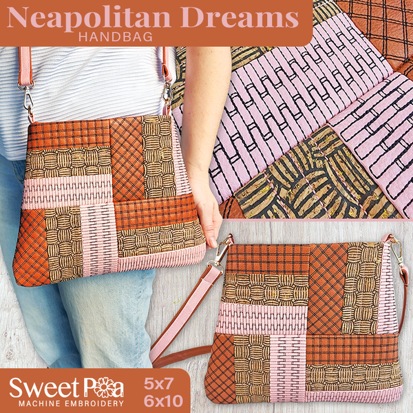 Neapolitan Dreams Handbag 5x7 6x10 - Sweet Pea Australia In the hoop machine embroidery designs. in the hoop project, in the hoop embroidery designs, craft in the hoop project, diy in the hoop project, diy craft in the hoop project, in the hoop embroidery patterns, design in the hoop patterns, embroidery designs for in the hoop embroidery projects, best in the hoop machine embroidery designs perfect for all hoops and embroidery machines