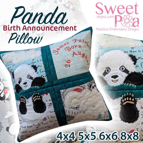 Panda Birth Announcement 4x4 5x5 6x6 8x8 - Sweet Pea Australia In the hoop machine embroidery designs. in the hoop project, in the hoop embroidery designs, craft in the hoop project, diy in the hoop project, diy craft in the hoop project, in the hoop embroidery patterns, design in the hoop patterns, embroidery designs for in the hoop embroidery projects, best in the hoop machine embroidery designs perfect for all hoops and embroidery machines