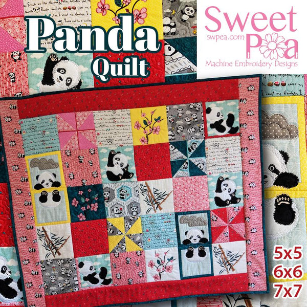 Panda Quilt 5x5 6x6 and 7x7 - Sweet Pea Australia In the hoop machine embroidery designs. in the hoop project, in the hoop embroidery designs, craft in the hoop project, diy in the hoop project, diy craft in the hoop project, in the hoop embroidery patterns, design in the hoop patterns, embroidery designs for in the hoop embroidery projects, best in the hoop machine embroidery designs perfect for all hoops and embroidery machines