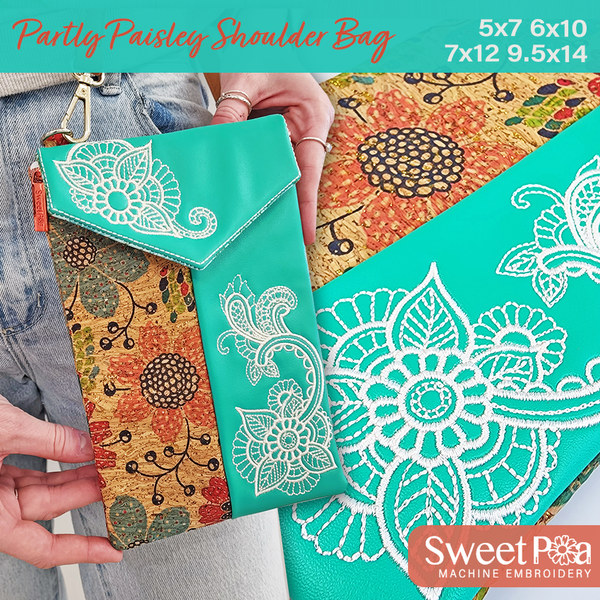 Partly Paisley Shoulder Bag 5x7 6x10 7x12 9.5x14 - Sweet Pea Australia In the hoop machine embroidery designs. in the hoop project, in the hoop embroidery designs, craft in the hoop project, diy in the hoop project, diy craft in the hoop project, in the hoop embroidery patterns, design in the hoop patterns, embroidery designs for in the hoop embroidery projects, best in the hoop machine embroidery designs perfect for all hoops and embroidery machines