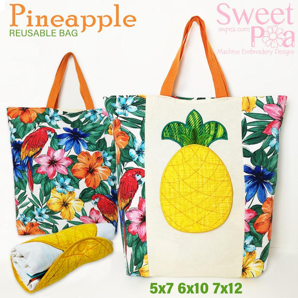 Pineapple Reusable Bag 5x7 6x10 7x12 - Sweet Pea Australia In the hoop machine embroidery designs. in the hoop project, in the hoop embroidery designs, craft in the hoop project, diy in the hoop project, diy craft in the hoop project, in the hoop embroidery patterns, design in the hoop patterns, embroidery designs for in the hoop embroidery projects, best in the hoop machine embroidery designs perfect for all hoops and embroidery machines