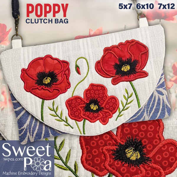 Poppy Clutch Bag 5x7 6x10 7x12 - Sweet Pea Australia In the hoop machine embroidery designs. in the hoop project, in the hoop embroidery designs, craft in the hoop project, diy in the hoop project, diy craft in the hoop project, in the hoop embroidery patterns, design in the hoop patterns, embroidery designs for in the hoop embroidery projects, best in the hoop machine embroidery designs perfect for all hoops and embroidery machines
