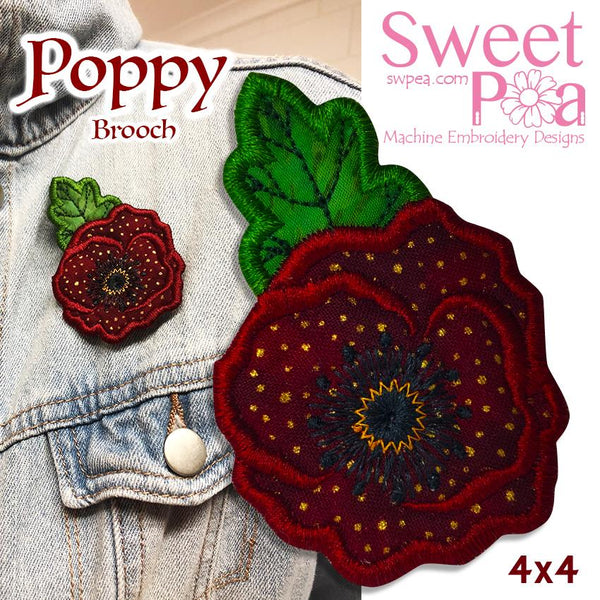 Poppy Brooch 4x4 - Sweet Pea Australia In the hoop machine embroidery designs. in the hoop project, in the hoop embroidery designs, craft in the hoop project, diy in the hoop project, diy craft in the hoop project, in the hoop embroidery patterns, design in the hoop patterns, embroidery designs for in the hoop embroidery projects, best in the hoop machine embroidery designs perfect for all hoops and embroidery machines