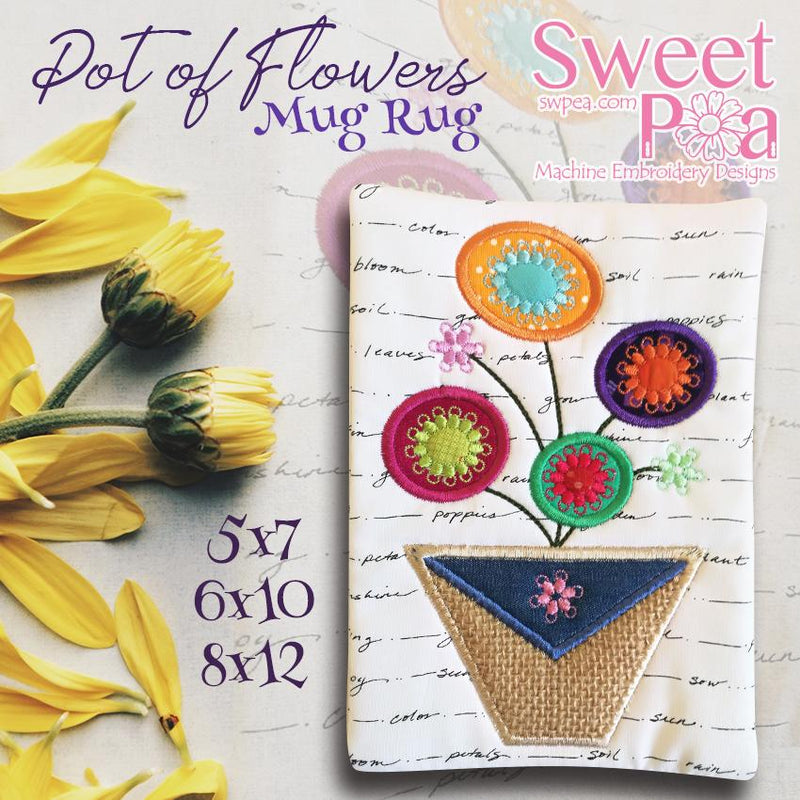 Pot of Flowers Mugrug 5x7 6x10 8x12 - Sweet Pea Australia In the hoop machine embroidery designs. in the hoop project, in the hoop embroidery designs, craft in the hoop project, diy in the hoop project, diy craft in the hoop project, in the hoop embroidery patterns, design in the hoop patterns, embroidery designs for in the hoop embroidery projects, best in the hoop machine embroidery designs perfect for all hoops and embroidery machines