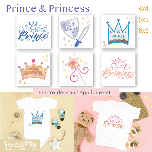 Prince & Princess Embroidery and Applique Set 4x4 5x5 6x6 - Sweet Pea Australia In the hoop machine embroidery designs. in the hoop project, in the hoop embroidery designs, craft in the hoop project, diy in the hoop project, diy craft in the hoop project, in the hoop embroidery patterns, design in the hoop patterns, embroidery designs for in the hoop embroidery projects, best in the hoop machine embroidery designs perfect for all hoops and embroidery machines
