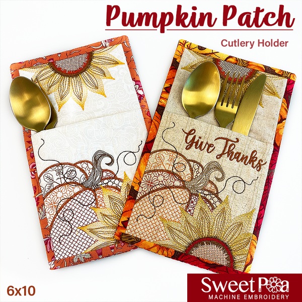 Give Thanks Pumpkin Patch Cutlery Holder and sizes