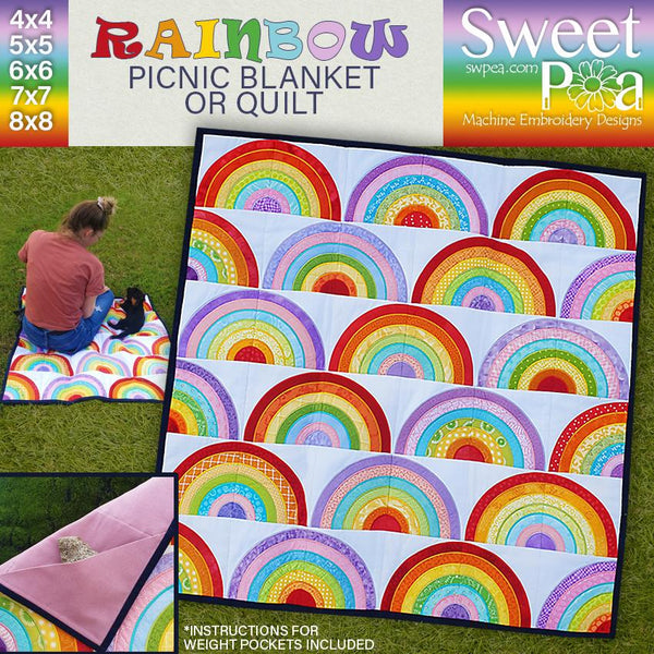 Rainbow Picnic Blanket and Carry Wrap 4x4 5x5 6x6 7x7 8x8 - Sweet Pea Australia In the hoop machine embroidery designs. in the hoop project, in the hoop embroidery designs, craft in the hoop project, diy in the hoop project, diy craft in the hoop project, in the hoop embroidery patterns, design in the hoop patterns, embroidery designs for in the hoop embroidery projects, best in the hoop machine embroidery designs perfect for all hoops and embroidery machines