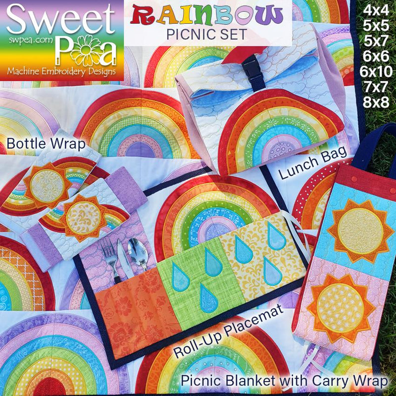 Rainbow Picnic Set - Sweet Pea Australia In the hoop machine embroidery designs. in the hoop project, in the hoop embroidery designs, craft in the hoop project, diy in the hoop project, diy craft in the hoop project, in the hoop embroidery patterns, design in the hoop patterns, embroidery designs for in the hoop embroidery projects, best in the hoop machine embroidery designs perfect for all hoops and embroidery machines
