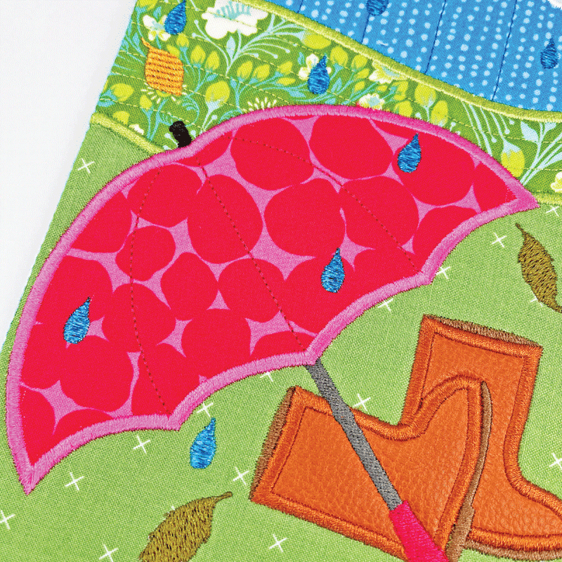 Rainy Weather Mug Rug 5x7 6x10 7x12 - Sweet Pea Australia In the hoop machine embroidery designs. in the hoop project, in the hoop embroidery designs, craft in the hoop project, diy in the hoop project, diy craft in the hoop project, in the hoop embroidery patterns, design in the hoop patterns, embroidery designs for in the hoop embroidery projects, best in the hoop machine embroidery designs perfect for all hoops and embroidery machines