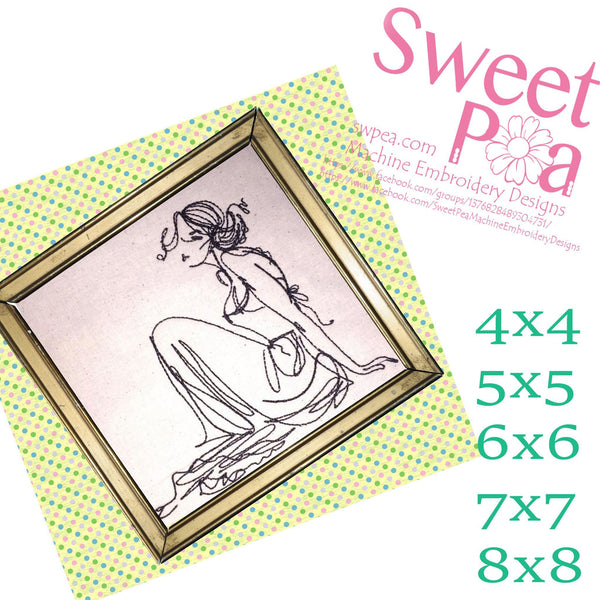 Redwork Relaxed Lady 4x4 5x5 6x6 7x7 and 8x8 - Sweet Pea Australia In the hoop machine embroidery designs. in the hoop project, in the hoop embroidery designs, craft in the hoop project, diy in the hoop project, diy craft in the hoop project, in the hoop embroidery patterns, design in the hoop patterns, embroidery designs for in the hoop embroidery projects, best in the hoop machine embroidery designs perfect for all hoops and embroidery machines