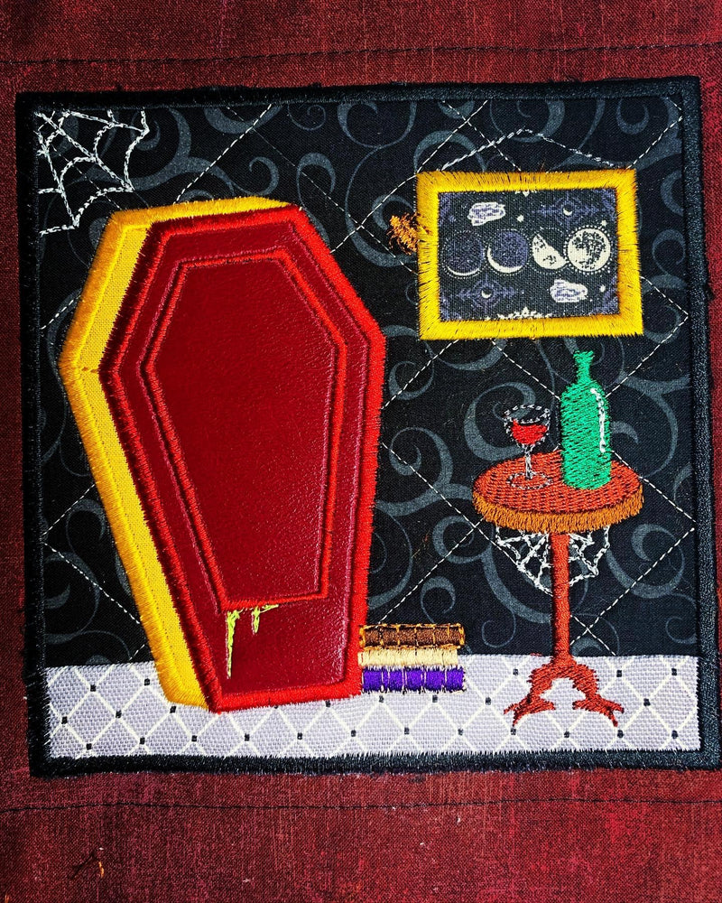BOW Halloween Haunted House Quilt - Block 3 In the hoop machine embroidery designs
