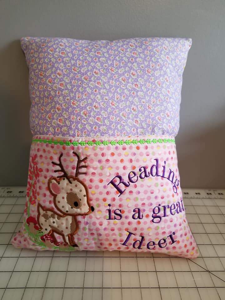 Deer Reading Pillow 5x7,  6x10 8x12 - Sweet Pea Australia In the hoop machine embroidery designs. in the hoop project, in the hoop embroidery designs, craft in the hoop project, diy in the hoop project, diy craft in the hoop project, in the hoop embroidery patterns, design in the hoop patterns, embroidery designs for in the hoop embroidery projects, best in the hoop machine embroidery designs perfect for all hoops and embroidery machines