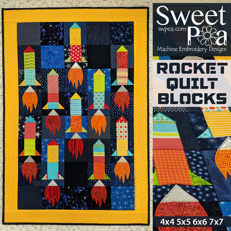Rocket Quilt and Blocks 4x4 5x5 6x6 7x7 - Sweet Pea Australia In the hoop machine embroidery designs. in the hoop project, in the hoop embroidery designs, craft in the hoop project, diy in the hoop project, diy craft in the hoop project, in the hoop embroidery patterns, design in the hoop patterns, embroidery designs for in the hoop embroidery projects, best in the hoop machine embroidery designs perfect for all hoops and embroidery machines
