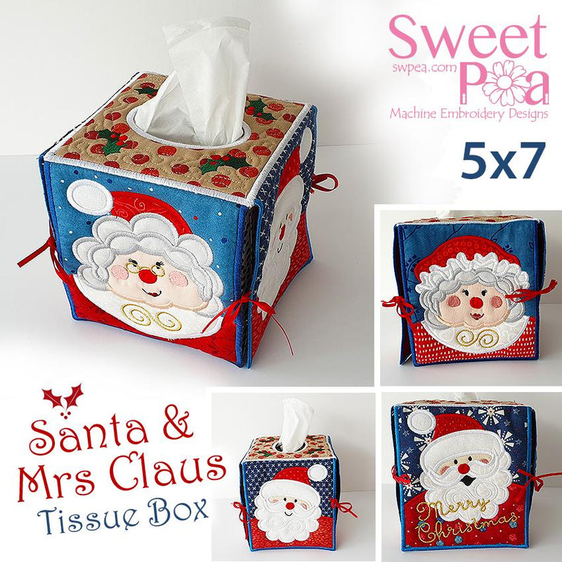 Santa and Mrs Claus Tissue Box 5x7 - Sweet Pea Australia In the hoop machine embroidery designs. in the hoop project, in the hoop embroidery designs, craft in the hoop project, diy in the hoop project, diy craft in the hoop project, in the hoop embroidery patterns, design in the hoop patterns, embroidery designs for in the hoop embroidery projects, best in the hoop machine embroidery designs perfect for all hoops and embroidery machines
