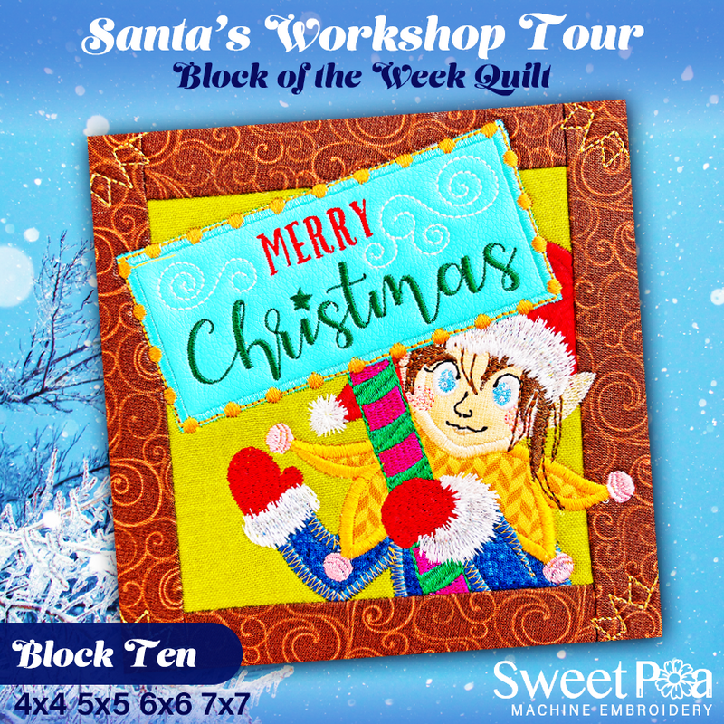 BOW Santa's Workshop Tour Quilt - Block 10 In the hoop machine embroidery designs
