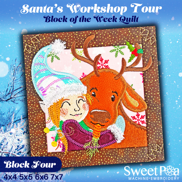 BOW Santa's Workshop Tour Quilt - Block 4 In the hoop machine embroidery designs