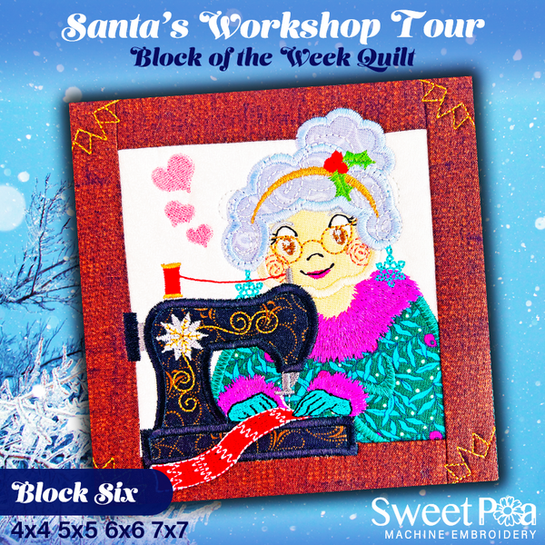 BOW Santa's Workshop Tour Quilt - Block 6 In the hoop machine embroidery designs