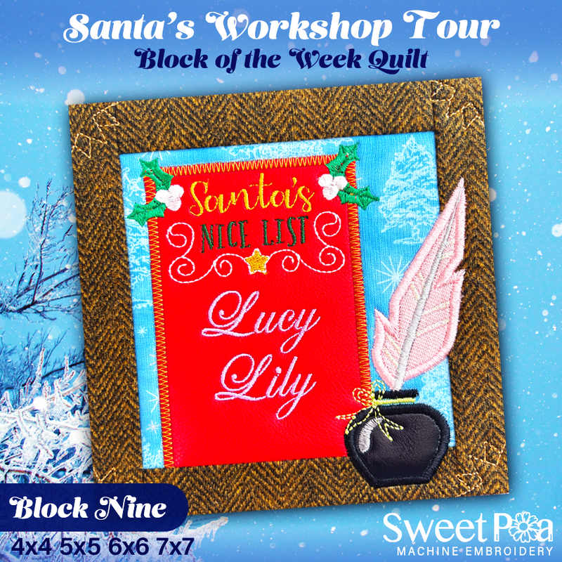 BOW Santa's Workshop Tour Quilt - Block 9 In the hoop machine embroidery designs
