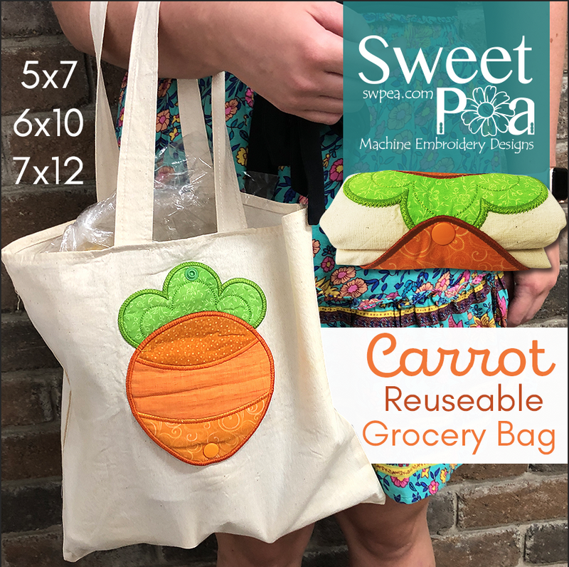 Carrot Reusable Grocery Bag 5x7 6x10 7x12 - Sweet Pea Australia In the hoop machine embroidery designs. in the hoop project, in the hoop embroidery designs, craft in the hoop project, diy in the hoop project, diy craft in the hoop project, in the hoop embroidery patterns, design in the hoop patterns, embroidery designs for in the hoop embroidery projects, best in the hoop machine embroidery designs perfect for all hoops and embroidery machines