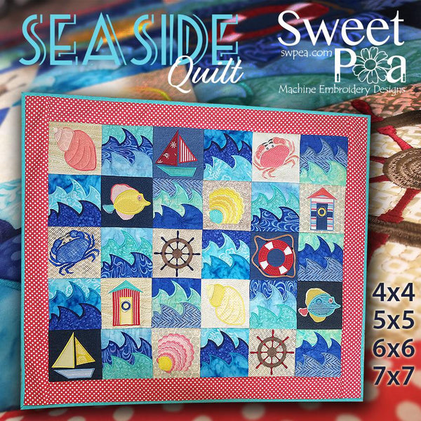 Seaside Quilt 4x4 5x5 6x6 7x7 - Sweet Pea Australia In the hoop machine embroidery designs. in the hoop project, in the hoop embroidery designs, craft in the hoop project, diy in the hoop project, diy craft in the hoop project, in the hoop embroidery patterns, design in the hoop patterns, embroidery designs for in the hoop embroidery projects, best in the hoop machine embroidery designs perfect for all hoops and embroidery machines