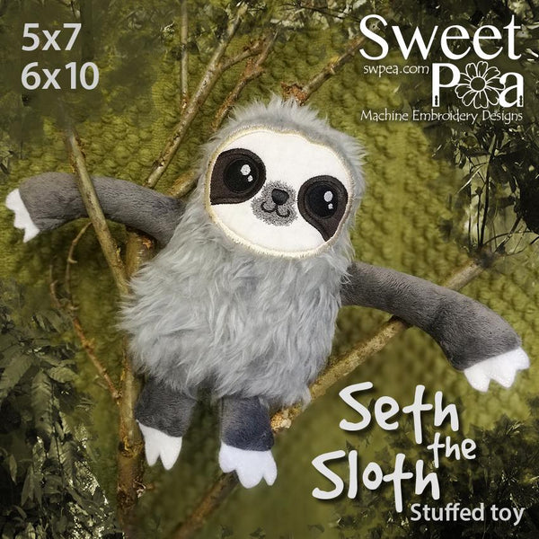 Seth the Sloth Stuffed Toy 5x7 6x10 - Sweet Pea Australia In the hoop machine embroidery designs. in the hoop project, in the hoop embroidery designs, craft in the hoop project, diy in the hoop project, diy craft in the hoop project, in the hoop embroidery patterns, design in the hoop patterns, embroidery designs for in the hoop embroidery projects, best in the hoop machine embroidery designs perfect for all hoops and embroidery machines