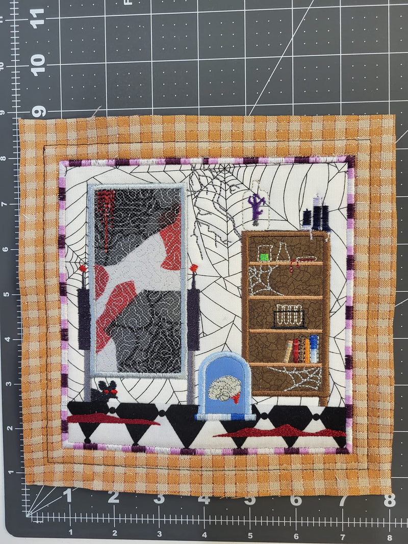 BOW Halloween Haunted House Quilt - Block 11 In the hoop machine embroidery designs