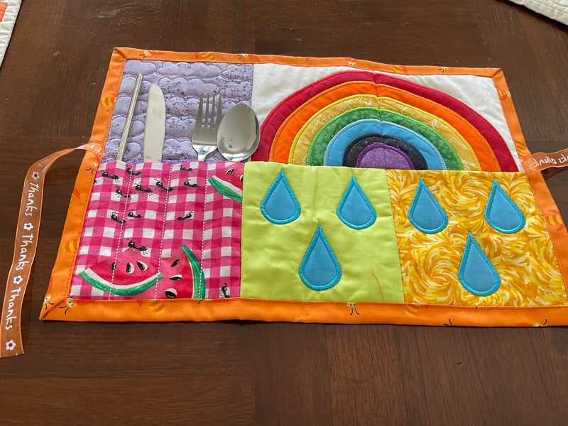 Rainbow Roll-up Picnic Placemat 5x5 6x6 In the hoop machine embroidery designs