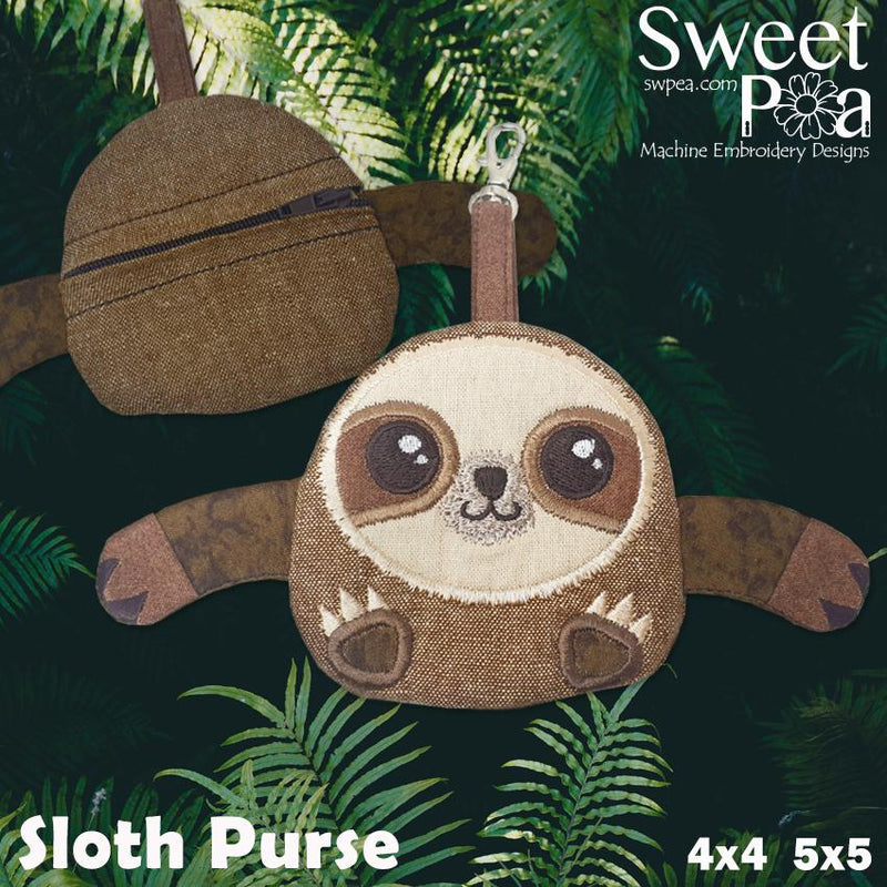 Sloth Purse 4x4 5x5 - Sweet Pea Australia In the hoop machine embroidery designs. in the hoop project, in the hoop embroidery designs, craft in the hoop project, diy in the hoop project, diy craft in the hoop project, in the hoop embroidery patterns, design in the hoop patterns, embroidery designs for in the hoop embroidery projects, best in the hoop machine embroidery designs perfect for all hoops and embroidery machines