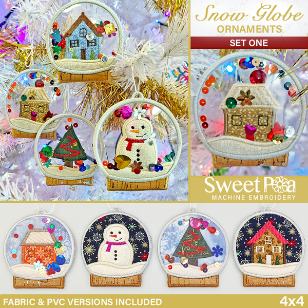 Snow Globe Ornaments 4x4 In the hoop machine embroidery designs