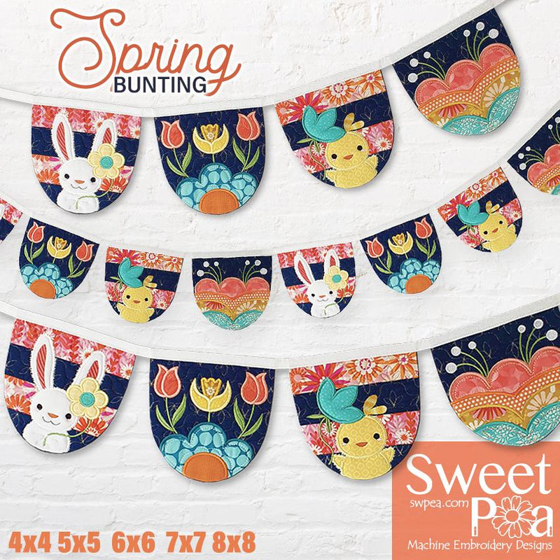 Spring Bunting 4x4 5x5 6x6 7x7 8x8 - Sweet Pea Australia In the hoop machine embroidery designs. in the hoop project, in the hoop embroidery designs, craft in the hoop project, diy in the hoop project, diy craft in the hoop project, in the hoop embroidery patterns, design in the hoop patterns, embroidery designs for in the hoop embroidery projects, best in the hoop machine embroidery designs perfect for all hoops and embroidery machines