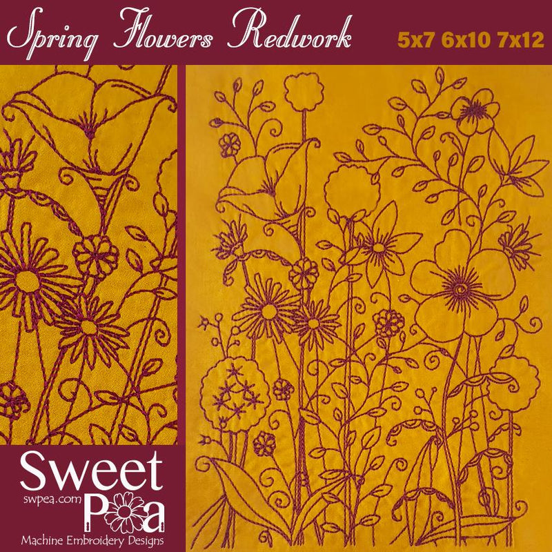 Spring Flowers Redwork 5x7 6x10 - Sweet Pea Australia In the hoop machine embroidery designs. in the hoop project, in the hoop embroidery designs, craft in the hoop project, diy in the hoop project, diy craft in the hoop project, in the hoop embroidery patterns, design in the hoop patterns, embroidery designs for in the hoop embroidery projects, best in the hoop machine embroidery designs perfect for all hoops and embroidery machines