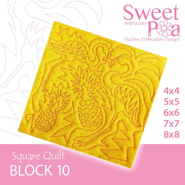 Square Quilt Block 10 Tropical Pineapples and Flamingos 4x4 5x5 6x6 7x7 8x8 - Sweet Pea Australia In the hoop machine embroidery designs. in the hoop project, in the hoop embroidery designs, craft in the hoop project, diy in the hoop project, diy craft in the hoop project, in the hoop embroidery patterns, design in the hoop patterns, embroidery designs for in the hoop embroidery projects, best in the hoop machine embroidery designs perfect for all hoops and embroidery machines