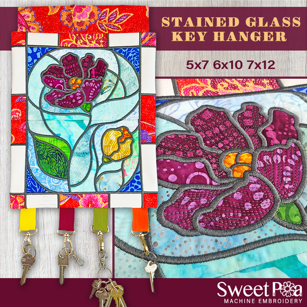 Stained Glass Key Hanger 5x7 6x10 7x12 - Sweet Pea Australia In the hoop machine embroidery designs. in the hoop project, in the hoop embroidery designs, craft in the hoop project, diy in the hoop project, diy craft in the hoop project, in the hoop embroidery patterns, design in the hoop patterns, embroidery designs for in the hoop embroidery projects, best in the hoop machine embroidery designs perfect for all hoops and embroidery machines