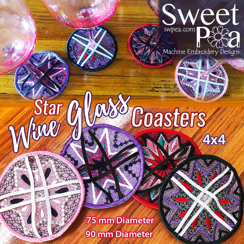 Star Wine Coasters 4x4 - Sweet Pea Australia In the hoop machine embroidery designs. in the hoop project, in the hoop embroidery designs, craft in the hoop project, diy in the hoop project, diy craft in the hoop project, in the hoop embroidery patterns, design in the hoop patterns, embroidery designs for in the hoop embroidery projects, best in the hoop machine embroidery designs perfect for all hoops and embroidery machines