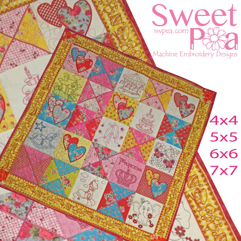 Sweety Pie Quilt 4x4 5x5 6x6 7x7 - Sweet Pea Australia In the hoop machine embroidery designs. in the hoop project, in the hoop embroidery designs, craft in the hoop project, diy in the hoop project, diy craft in the hoop project, in the hoop embroidery patterns, design in the hoop patterns, embroidery designs for in the hoop embroidery projects, best in the hoop machine embroidery designs perfect for all hoops and embroidery machines