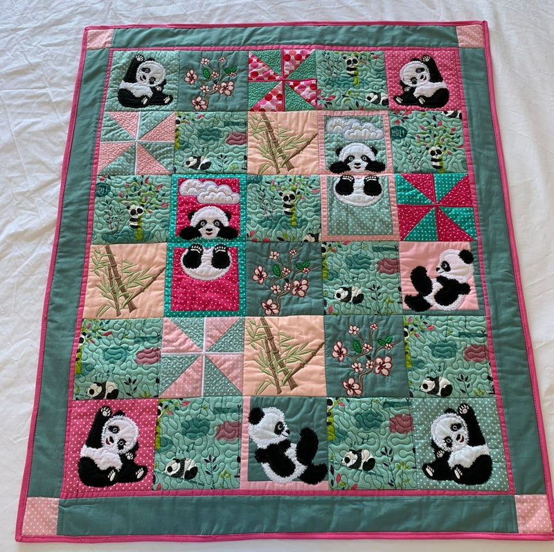 Panda Quilt 5x5 6x6 and 7x7 In the hoop machine embroidery designs