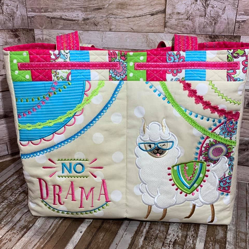No Drama Llama Tote Bag 5x7 6x10 8x12 - Sweet Pea Australia In the hoop machine embroidery designs. in the hoop project, in the hoop embroidery designs, craft in the hoop project, diy in the hoop project, diy craft in the hoop project, in the hoop embroidery patterns, design in the hoop patterns, embroidery designs for in the hoop embroidery projects, best in the hoop machine embroidery designs perfect for all hoops and embroidery machines