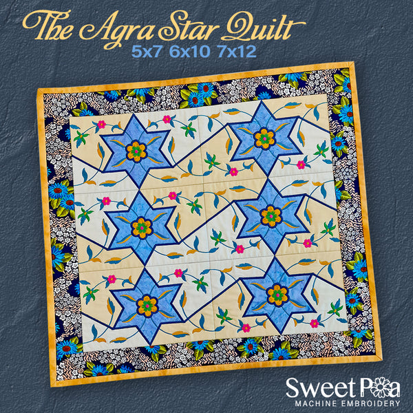 The Agra Star Quilt 5x7 6x10 7x12 - Sweet Pea Australia In the hoop machine embroidery designs. in the hoop project, in the hoop embroidery designs, craft in the hoop project, diy in the hoop project, diy craft in the hoop project, in the hoop embroidery patterns, design in the hoop patterns, embroidery designs for in the hoop embroidery projects, best in the hoop machine embroidery designs perfect for all hoops and embroidery machines