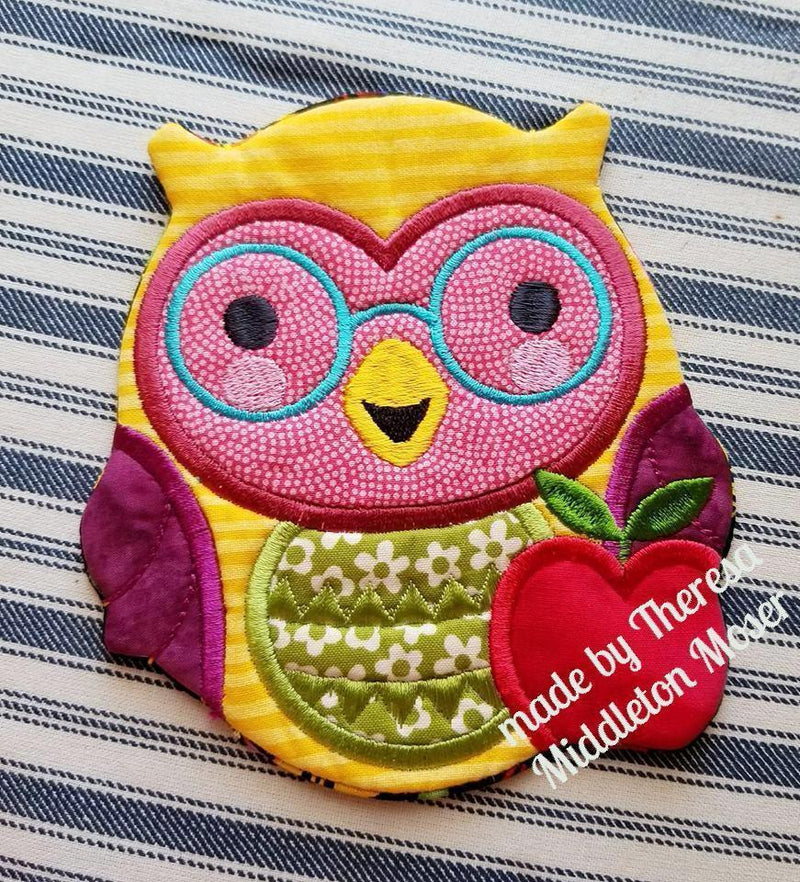 Charity Wise owl mugrug 4x4 5x5 6x6 7x7 - Sweet Pea Australia In the hoop machine embroidery designs. in the hoop project, in the hoop embroidery designs, craft in the hoop project, diy in the hoop project, diy craft in the hoop project, in the hoop embroidery patterns, design in the hoop patterns, embroidery designs for in the hoop embroidery projects, best in the hoop machine embroidery designs perfect for all hoops and embroidery machines