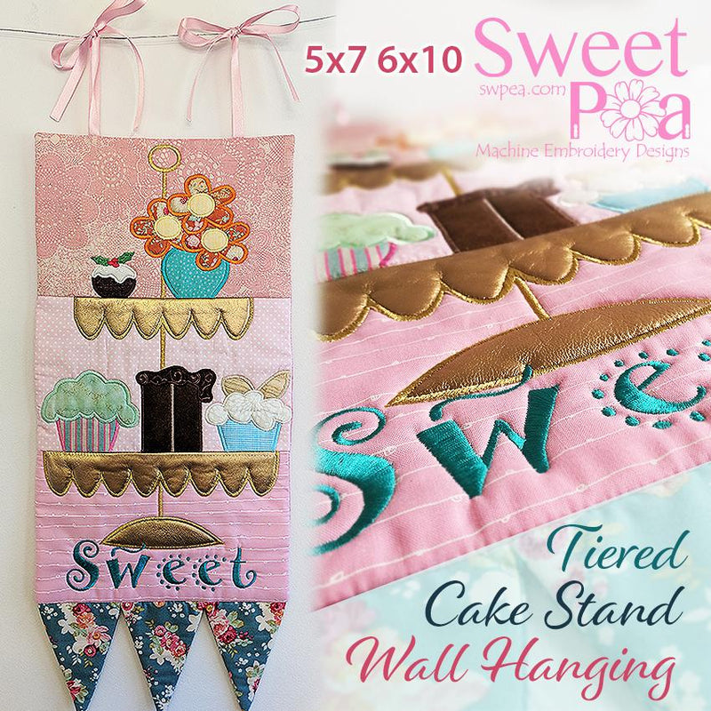 Tiered Cake Stand Wall Hanging 5x7 6x10 - Sweet Pea Australia In the hoop machine embroidery designs. in the hoop project, in the hoop embroidery designs, craft in the hoop project, diy in the hoop project, diy craft in the hoop project, in the hoop embroidery patterns, design in the hoop patterns, embroidery designs for in the hoop embroidery projects, best in the hoop machine embroidery designs perfect for all hoops and embroidery machines